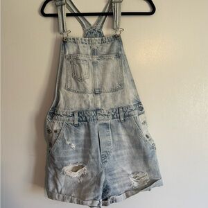 & Denim Light Blue Denim Short Overalls